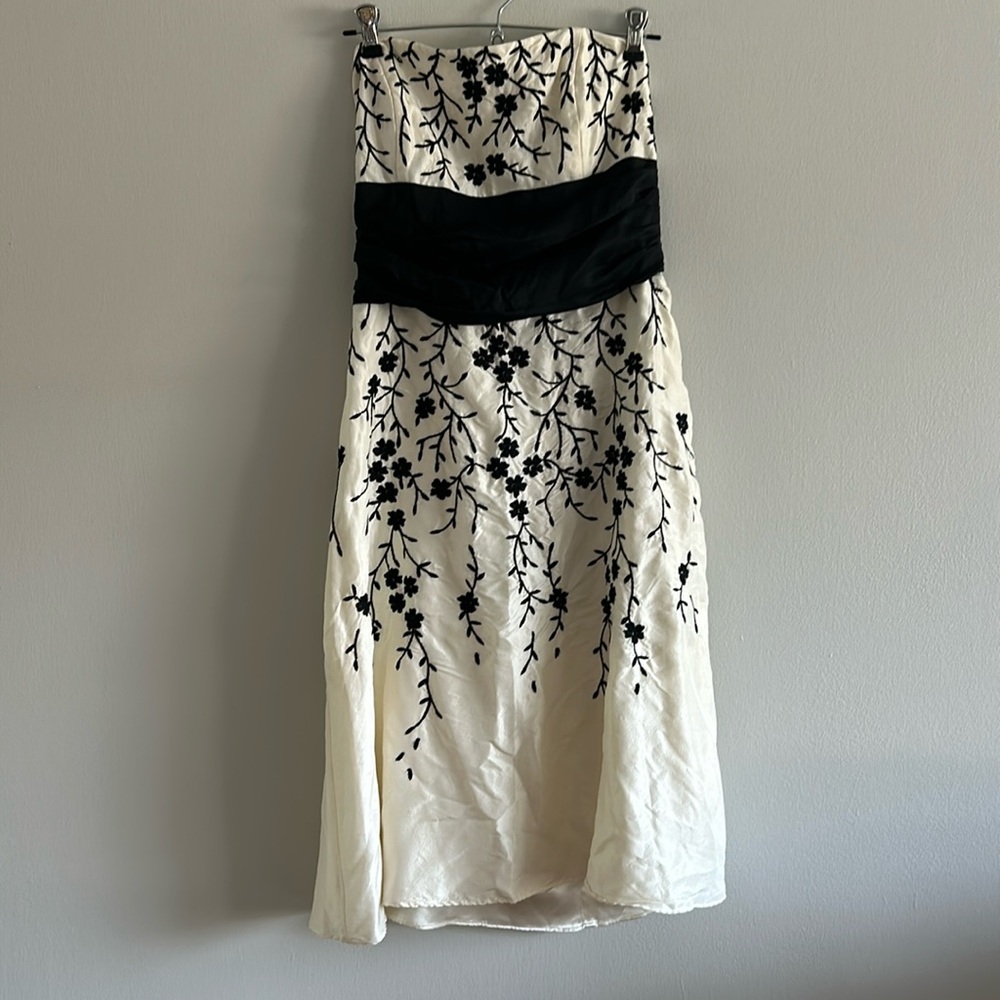 WHBM Women’s 100% Silk Cocktail Strapless Midi Dress Sz 10